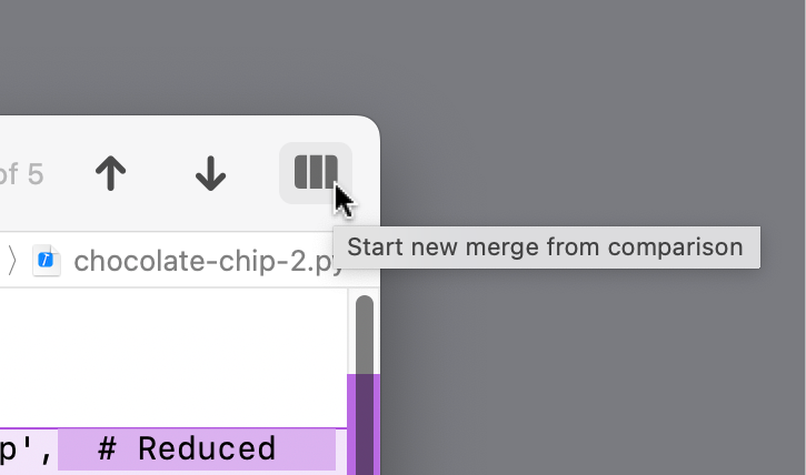 The 'New Merge' toolbar item of a JuxtaCode comparision window.