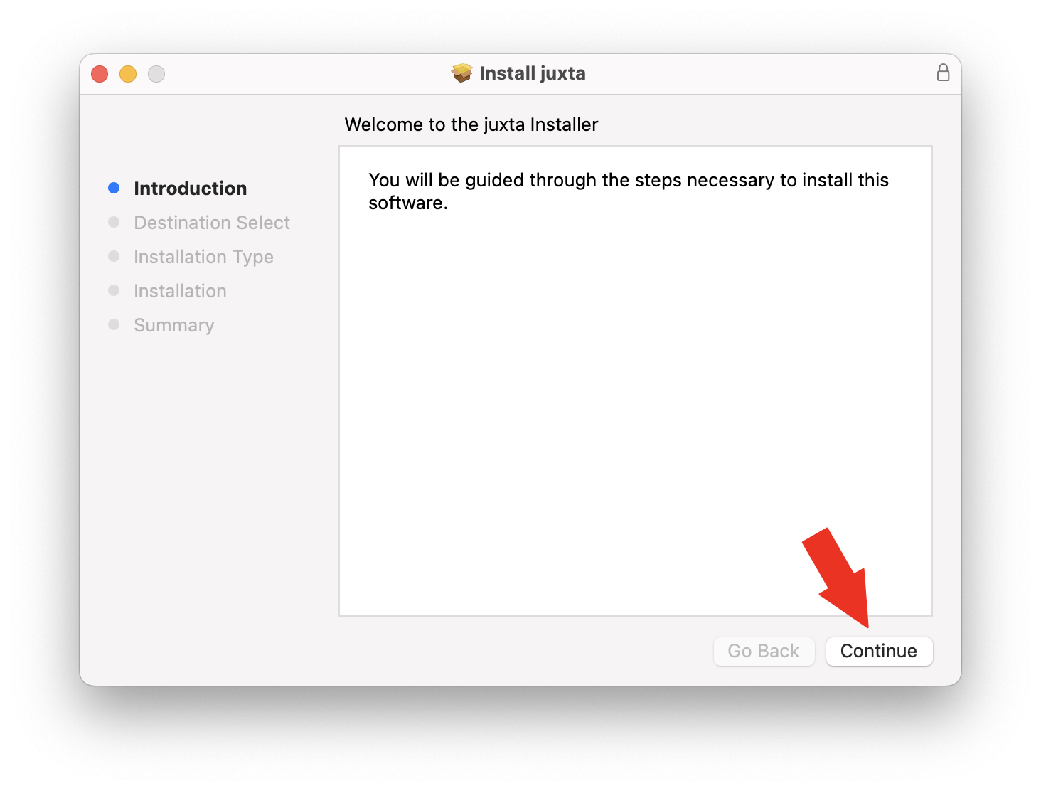 The first screen of the juxta command-line installer.